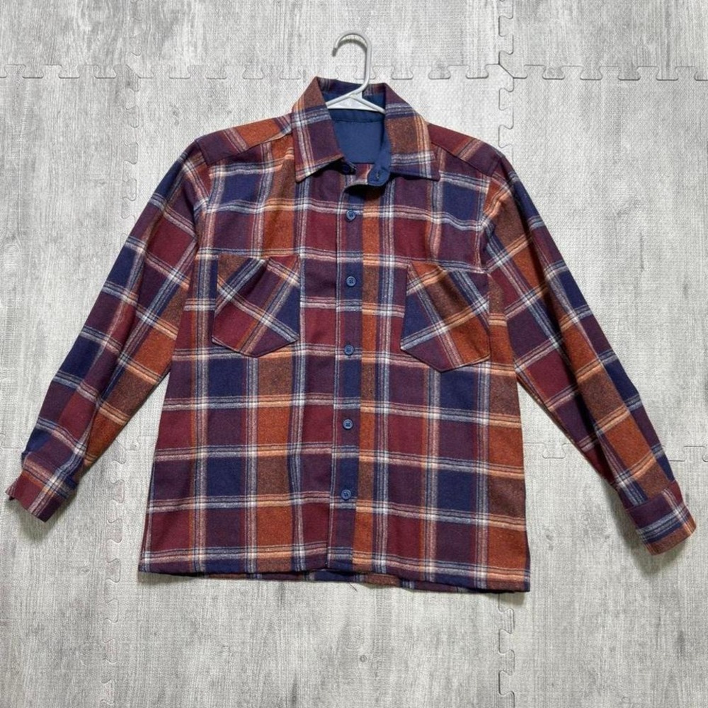 Vintage Wool Plaid Flannel‎ Long Sleeve Button Up Shirt Men's Small